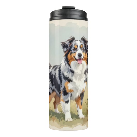 Australian Shepherd Dog Merle Long Tail Thermosbeker (Voorkant)