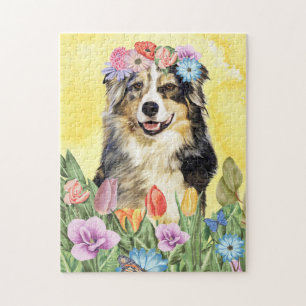 Australian Shepherd Dog met Flowers Spring Legpuzzel