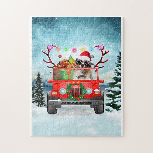 Australian Shepherd dog met kerstcadeaus Legpuzzel (Verticaal)