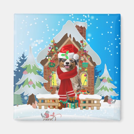 Australian Shepherd dog met kerstcadeaus Magneet (Voorkant)