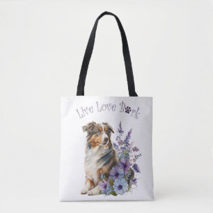 Australian Shepherd Dog Mom Floral Tote Bag