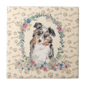 Australian Shepherd Dog Paw Print Floral Cute Tegeltje (Voorkant)