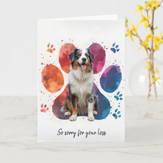 Australian Shepherd Dog Pet Sympathy Kaart (Gele Bloem)