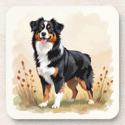 Australian Shepherd Dog Red Merle Aussie Bier Onderzetter (Voorkant)