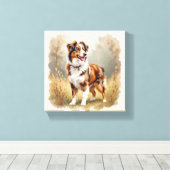 Australian Shepherd Dog Red Merle Aussie Canvas Afdruk (Insitu (Houten vloer))