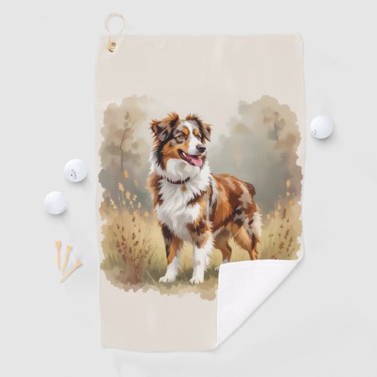 Australian Shepherd Dog Red Merle Aussie Golfhanddoek (Insitu)