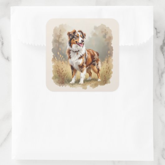 Australian Shepherd Dog Red Merle Aussie Vierkante Sticker (Tas)