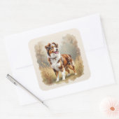 Australian Shepherd Dog Red Merle Aussie Vierkante Sticker (Envelop)