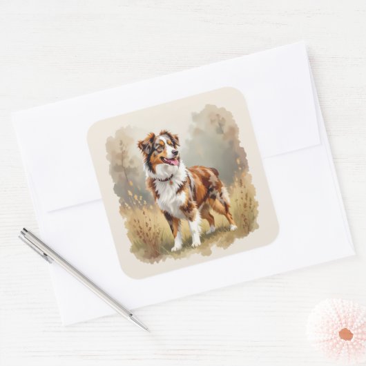 Australian Shepherd Dog Red Merle Aussie Vierkante Sticker (Envelop)