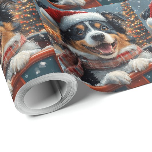 Australian Shepherd Dog Roller Onderzetter Kerst Cadeaupapier (Rol Hoek)