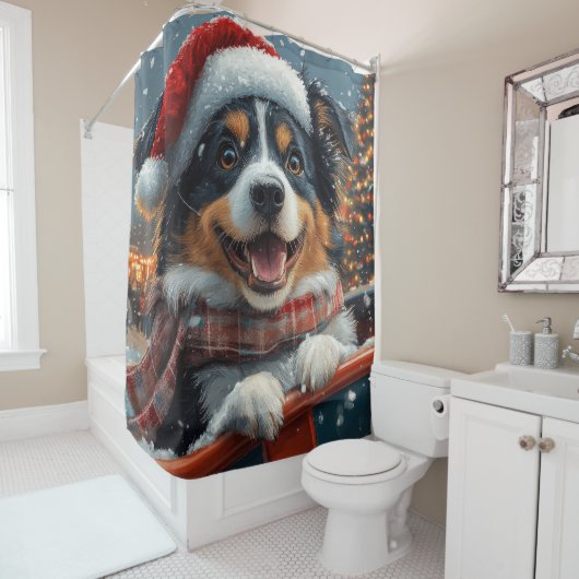 Australian Shepherd Dog Roller Onderzetter Kerst Douchegordijn (In situ)