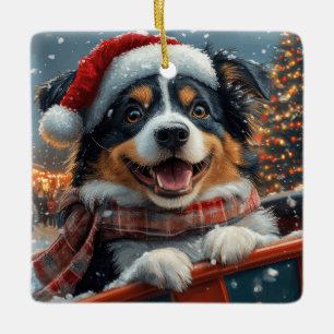 Australian Shepherd Dog Roller Onderzetter Kerst Keramisch Ornament