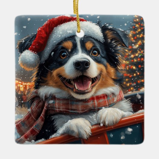 Australian Shepherd Dog Roller Onderzetter Kerst Keramisch Ornament (Voorkant)