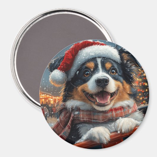 Australian Shepherd Dog Roller Onderzetter Kerst Magneet (Voorkant / Achterkant)