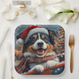Australian Shepherd Dog Roller Onderzetter Kerst Papieren Bordje