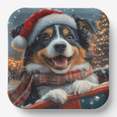 Australian Shepherd Dog Roller Onderzetter Kerst Papieren Bordje (Voorkant)