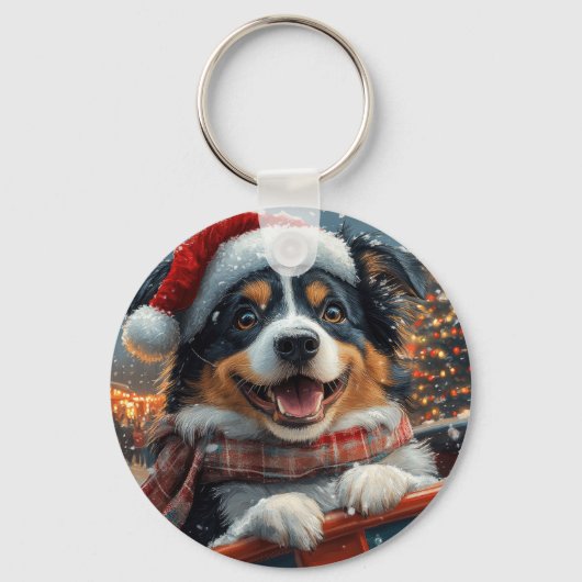 Australian Shepherd Dog Roller Onderzetter Kerst Sleutelhanger (Voorkant)