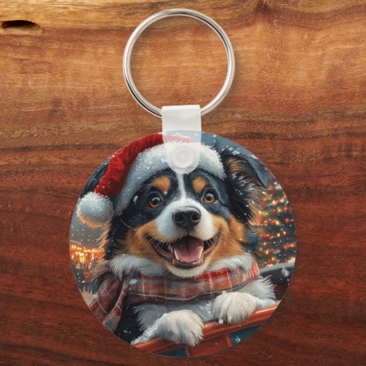 Australian Shepherd Dog Roller Onderzetter Kerst Sleutelhanger (Achterkant)