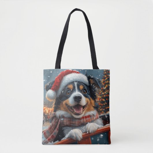 Australian Shepherd Dog Roller Onderzetter Kerst Tote Bag (Voorkant)