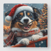 Australian Shepherd Dog Roller Onderzetter Kerst Vierkante Klok (Voorkant)