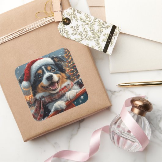 Australian Shepherd Dog Roller Onderzetter Kerst Vierkante Sticker (Geschenken)