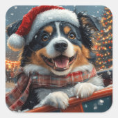 Australian Shepherd Dog Roller Onderzetter Kerst Vierkante Sticker (Voorkant)