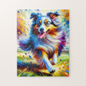 Australian Shepherd Dog Running Acryl Art Print Legpuzzel (Verticaal)
