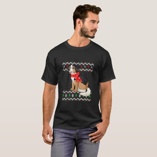 Australian Shepherd Dog Santa Christmas Matching P T-shirt (Voorkant volledig)