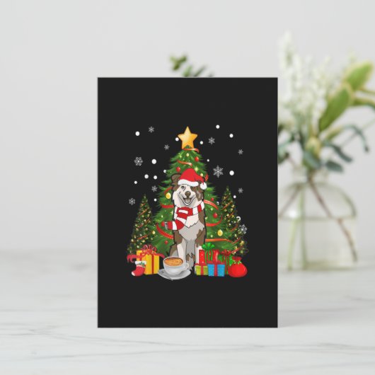 Australian Shepherd Dog Santa Hat Kerstkoffie Kaart (Staand voorkant)