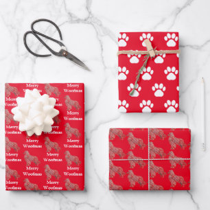 Australian Shepherd Dog Silhouette Red Woofmas Inpakpapier Vel