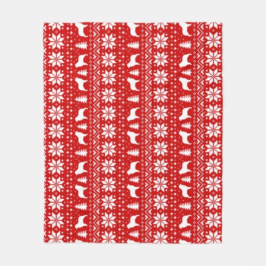 Australian Shepherd Dog Silhouettes Kerstrood Fleece Deken (Voorkant)