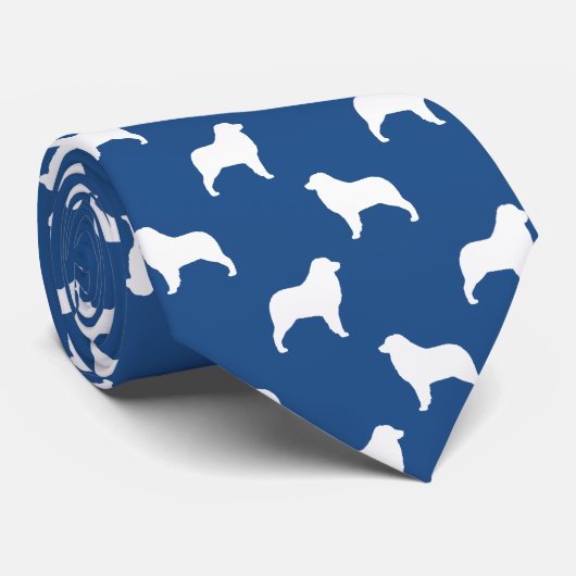 Australian Shepherd Dog Silhouettes Pattern Blue Stropdas (Opgerold)