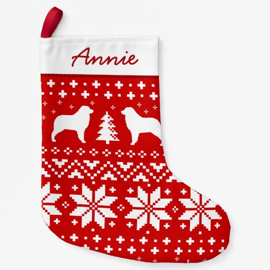 Australian Shepherd Dog Silhouettes Pattern Cute Kleine Kerstsok (Voorkant)