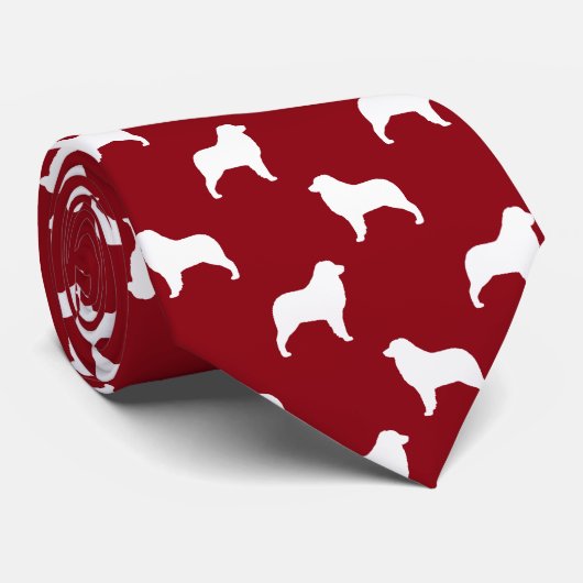 Australian Shepherd Dog Silhouettes Pattern Red Stropdas (Opgerold)