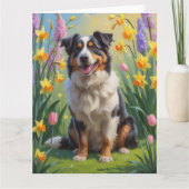 Australian Shepherd Dog Spring Bloemen Schilderen Kaart (Voorkant)