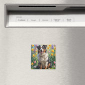 Australian Shepherd Dog Spring Bloemen Schilderen Magneet (Insitu (Vaatwasser))