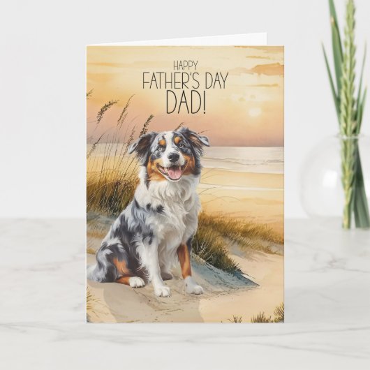 Australian Shepherd Dog Sunset Beach Vaderdag Feestdagen Kaart (Voorkant)