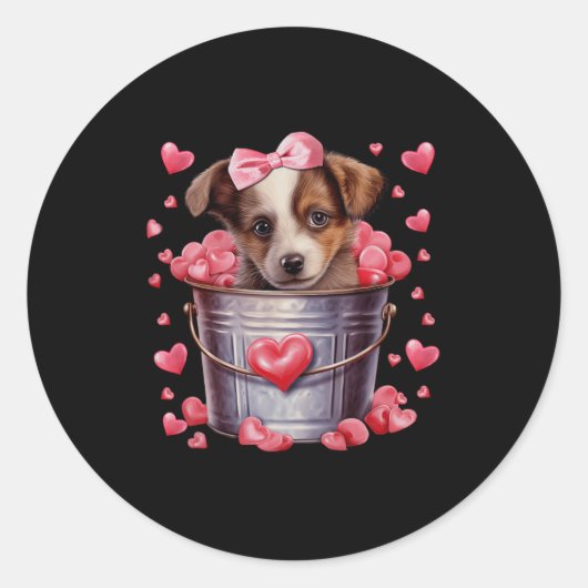 Australian Shepherd Dog Valentines Puppy Love Hear Ronde Sticker (Voorkant)