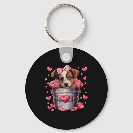 Australian Shepherd Dog Valentines Puppy Love Hear Sleutelhanger (Voorkant)