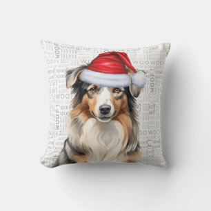 Australian Shepherd Dog Waterverf Kerstmis Kussen