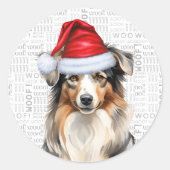 Australian Shepherd Dog Waterverf Santa Ronde Sticker (Voorkant)