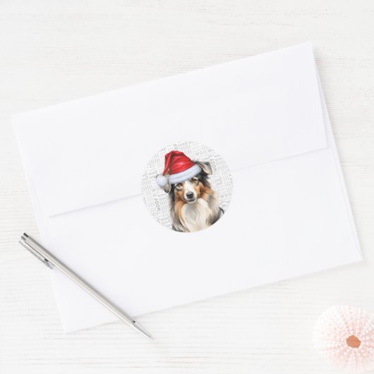 Australian Shepherd Dog Waterverf Santa Ronde Sticker (Envelop)