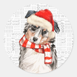 Australian Shepherd Dog Waterverf Santa Ronde Sticker