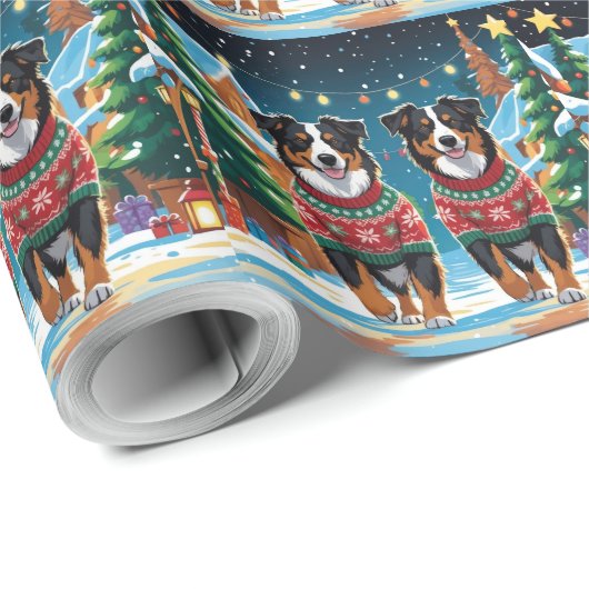 Australian Shepherd Dogs Christmas Snow Holiday Cadeaupapier (Rol Hoek)