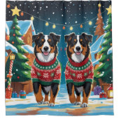 Australian Shepherd Dogs Christmas Snow Holiday Douchegordijn (Voorkant)