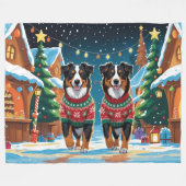 Australian Shepherd Dogs Christmas Snow Holiday Fleece Deken (Voorkant (Horizontaal))