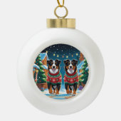 Australian Shepherd Dogs Christmas Snow Holiday Keramische Bal Ornament (Voorkant)