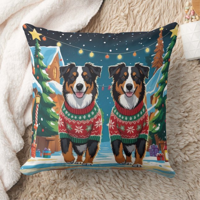 Australian Shepherd Dogs Christmas Snow Holiday Kussen (Deken)