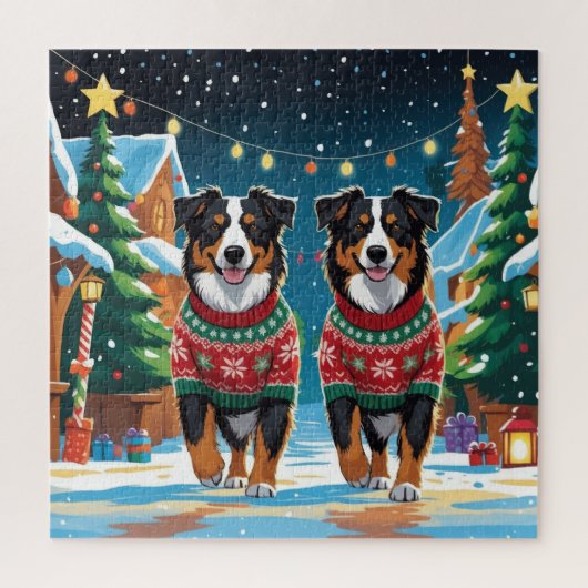 Australian Shepherd Dogs Christmas Snow Holiday Legpuzzel (Verticaal)
