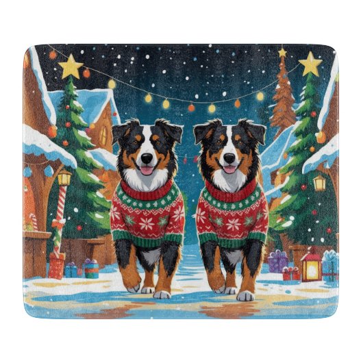 Australian Shepherd Dogs Christmas Snow Holiday Snijplank (Voorkant)